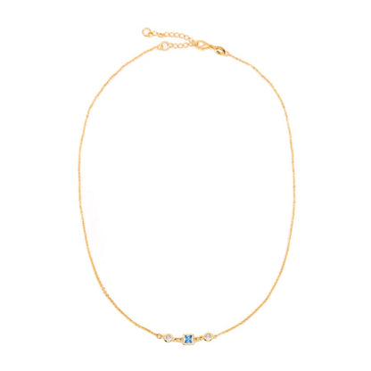 Square Bezel Birthstone Necklace - December Necklaces athenadesigns NGSB12TZ Topaz Blue 