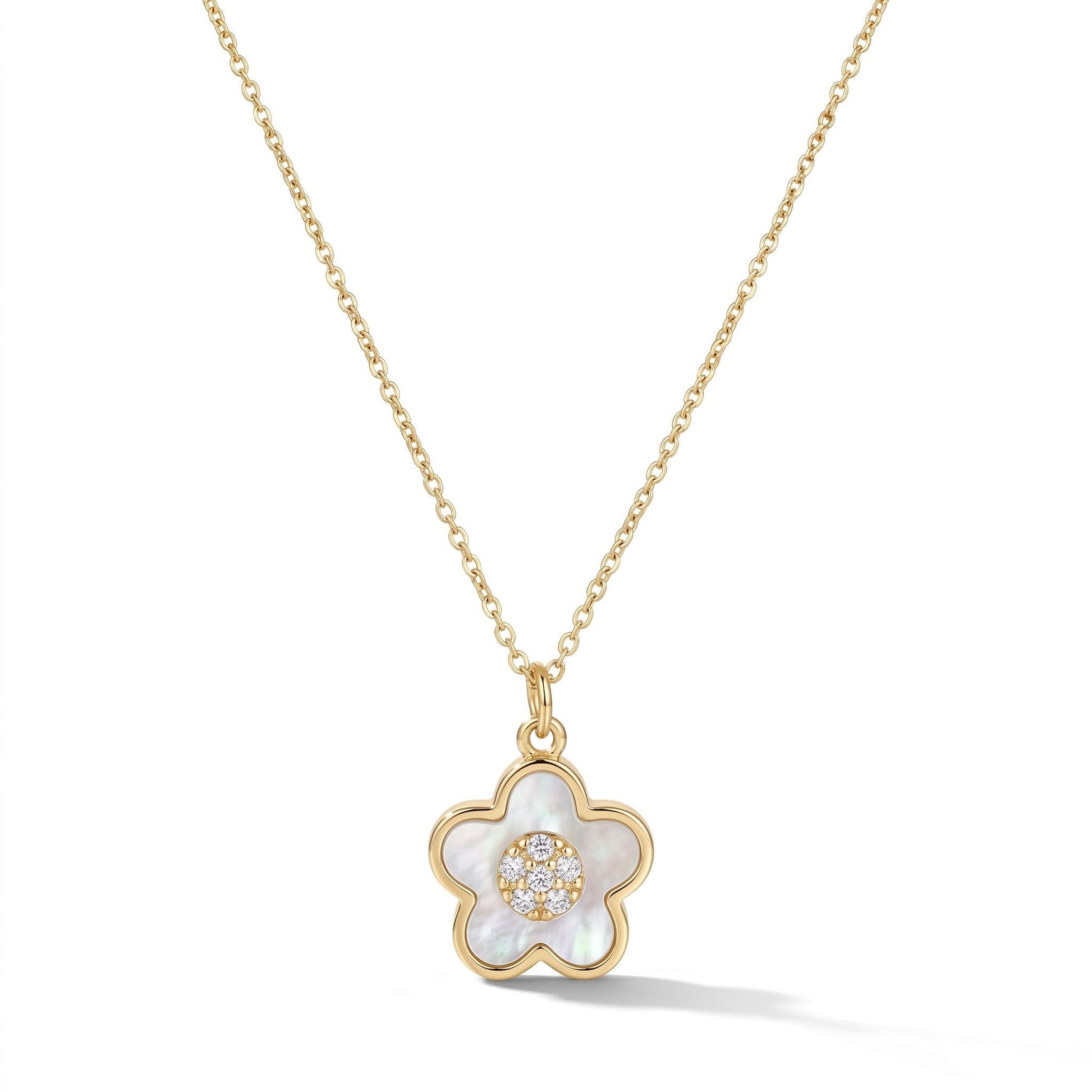 Flower & CZ Pendant Necklace Necklaces athenadesigns 