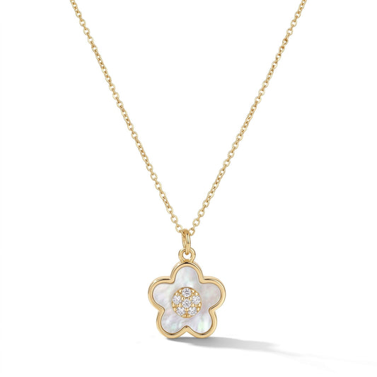 Flower & CZ Pendant Necklace Necklaces athenadesigns 