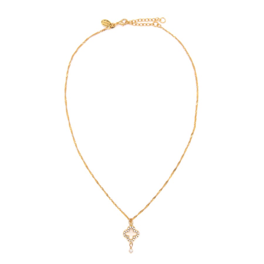 Clover & Pearl Lariat Necklace Necklaces athenadesigns NGT2CLV Gold 