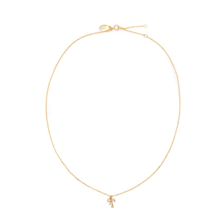 Tiny Bow Charm w/ CZ Necklace Necklaces athenadesigns NGTB463 Gold 