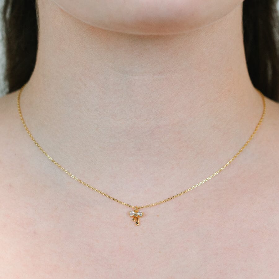 Tiny Bow Charm w/ CZ Necklace Necklaces athenadesigns 