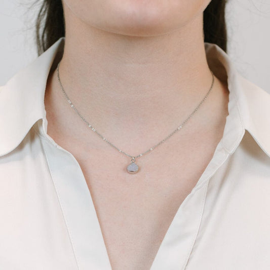White Druzy Bezel Heart Necklace Necklaces athenadesigns 