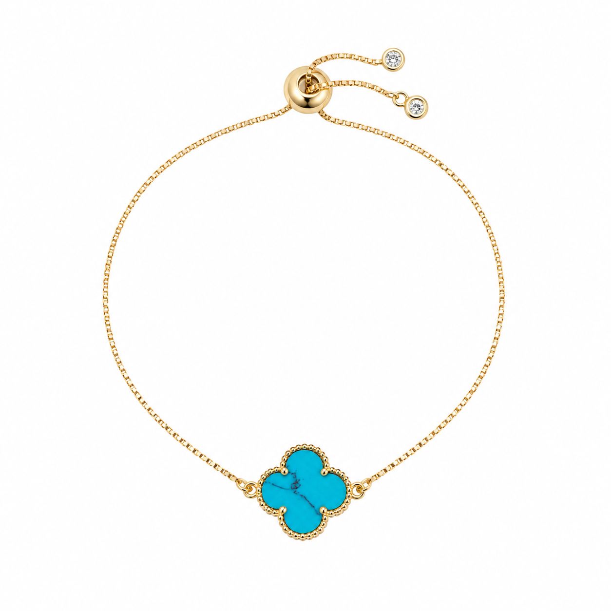 Turquoise Clover Charm Bracelet Bracelet athenadesigns PBT4CLVTQ 