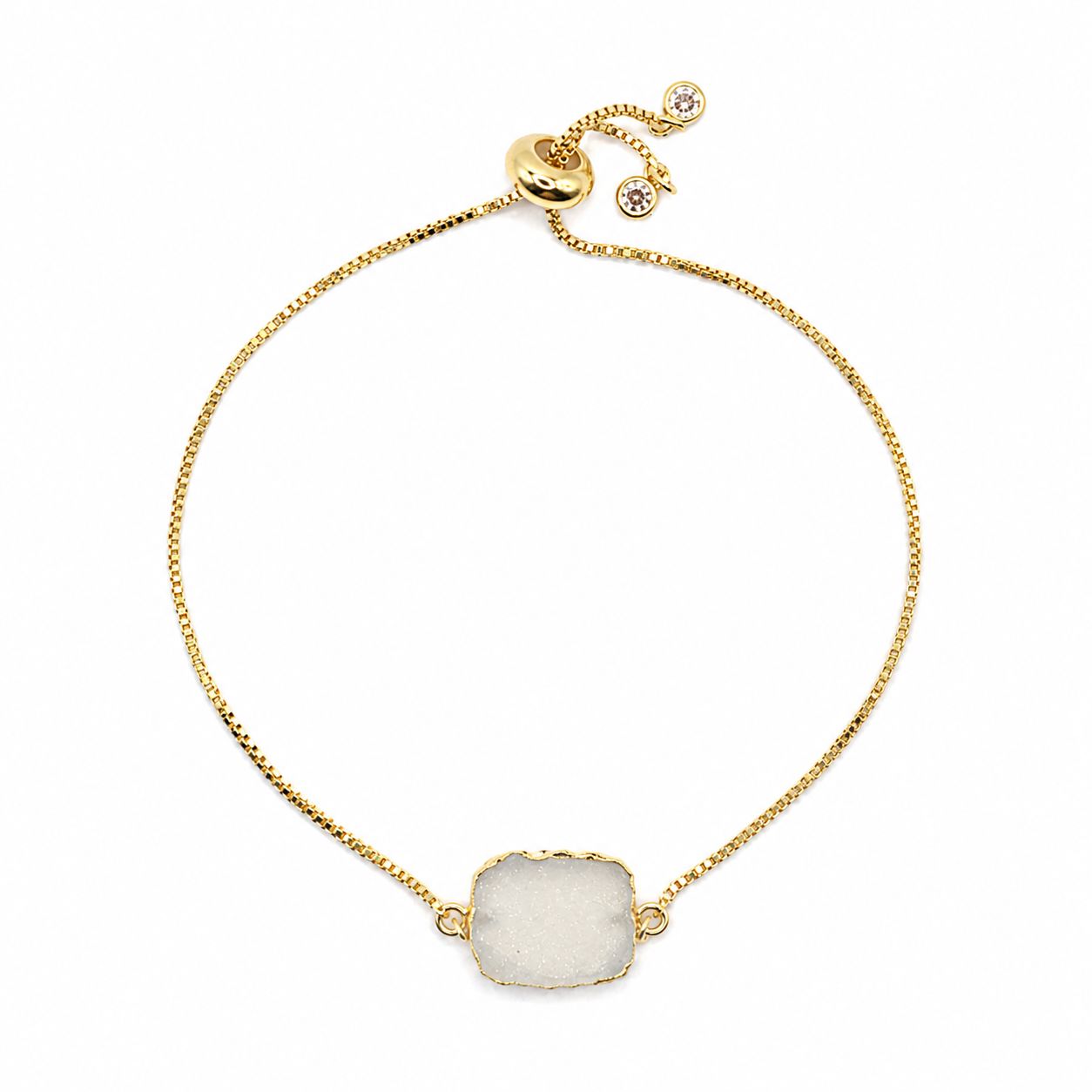 White Druzy Pull Chain Bracelet Bracelet athenadesigns Gold; PBT748DZ 
