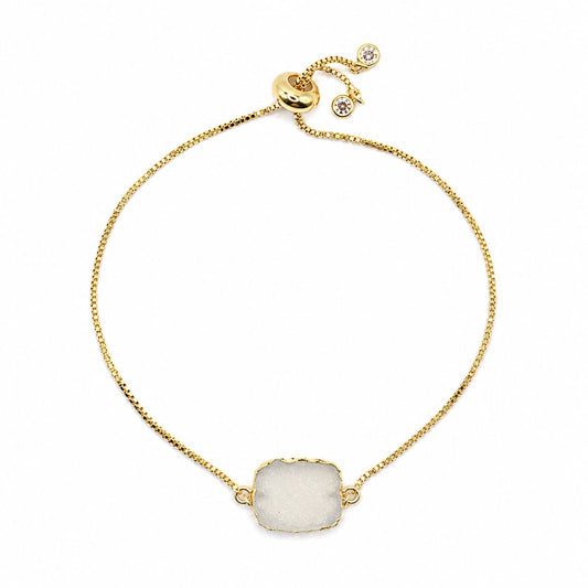 White Druzy Pull Chain Bracelet Bracelet athenadesigns Gold; PBT748DZ 