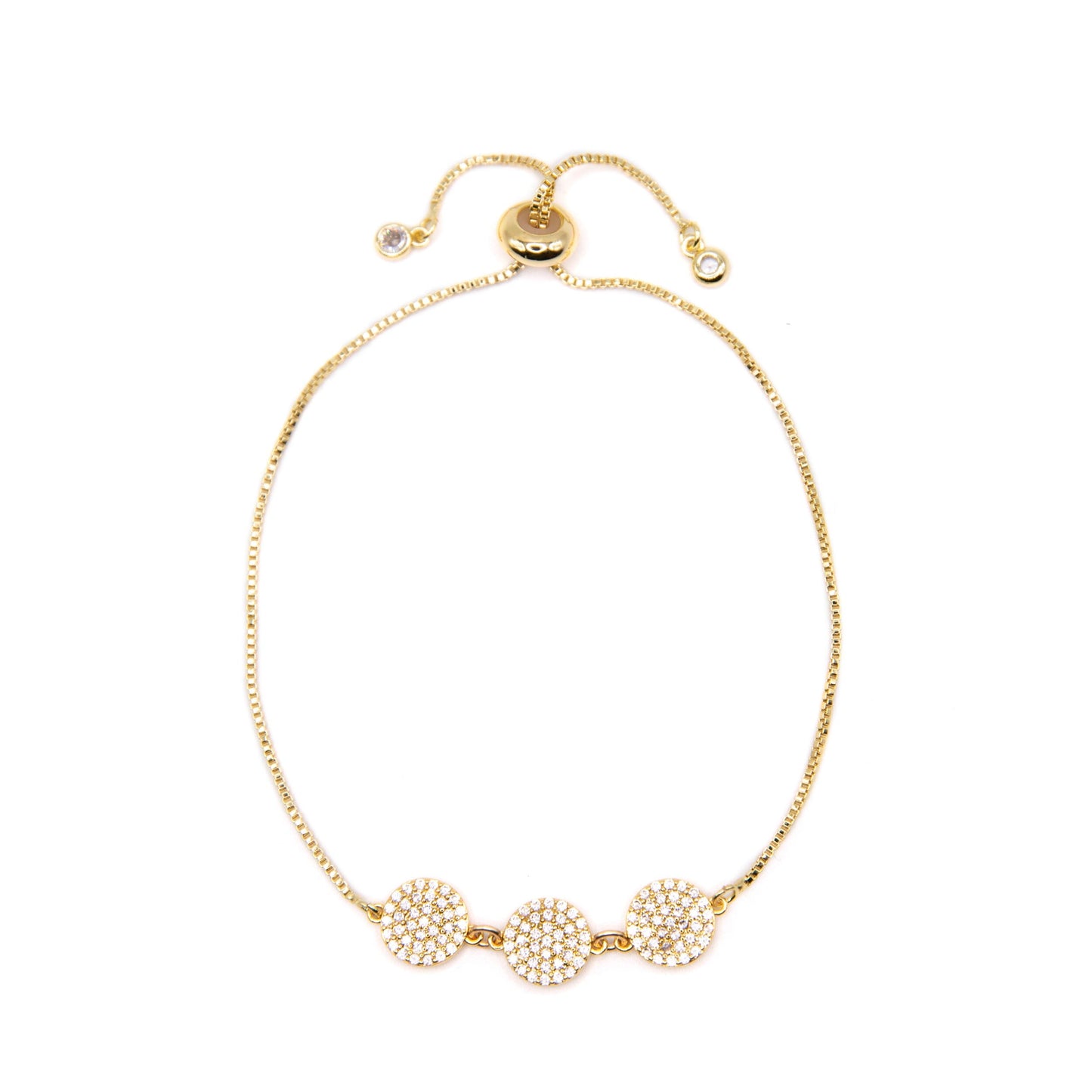 Pave Triple Disk Pull Chain Bracelet Bracelets Beads PGBT1216 Gold 