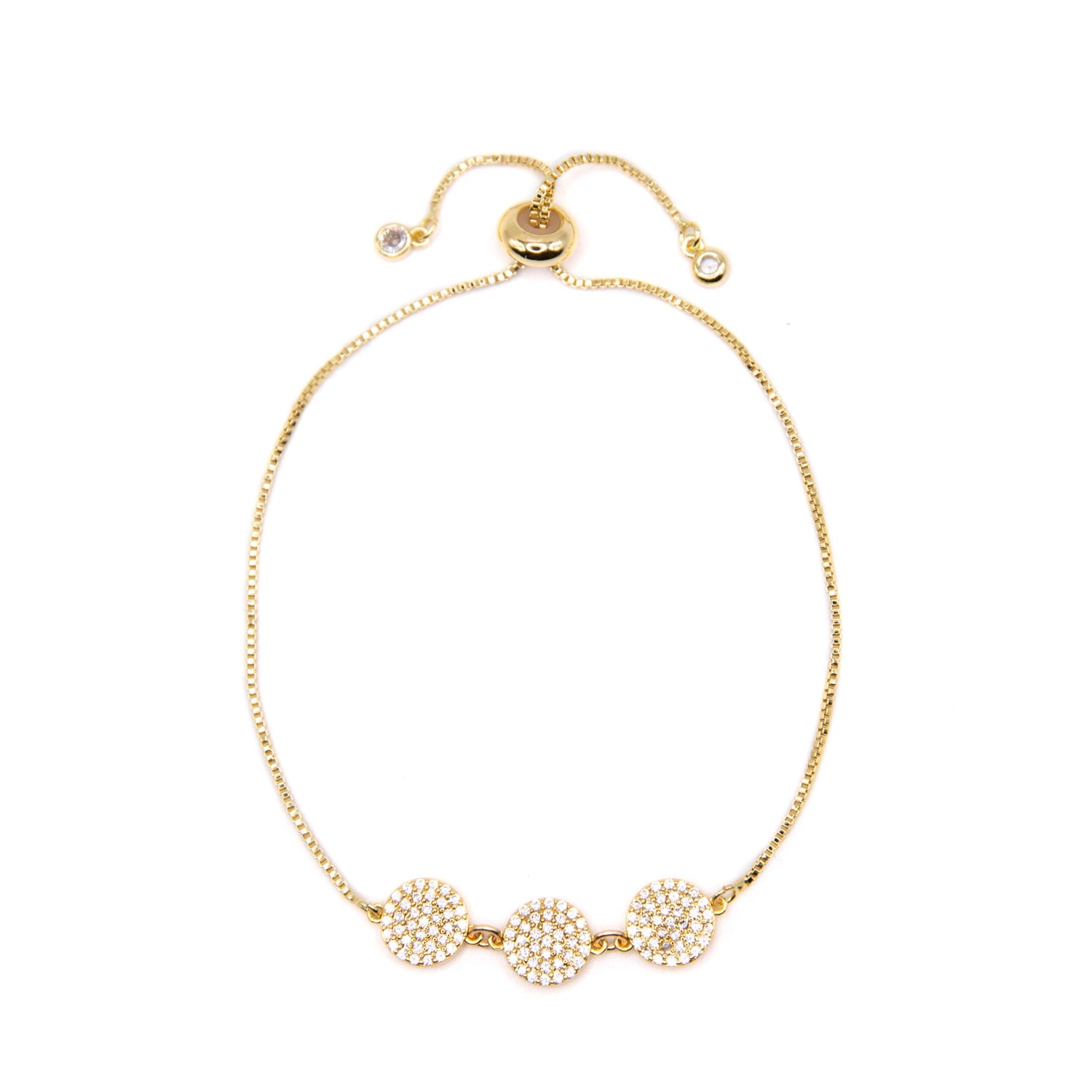 Pave Triple Disk Pull Chain Bracelet Bracelets Beads PGBT1216 Gold 