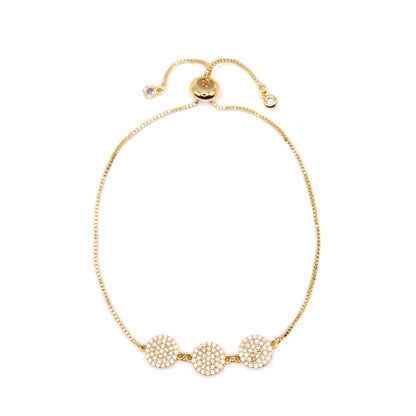Pave Triple Disk Pull Chain Bracelet Bracelets Beads PGBT1216 Gold 