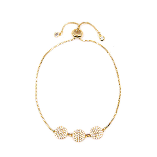 Pave Triple Disk Pull Chain Bracelet Bracelets Beads PGBT1216 Gold 