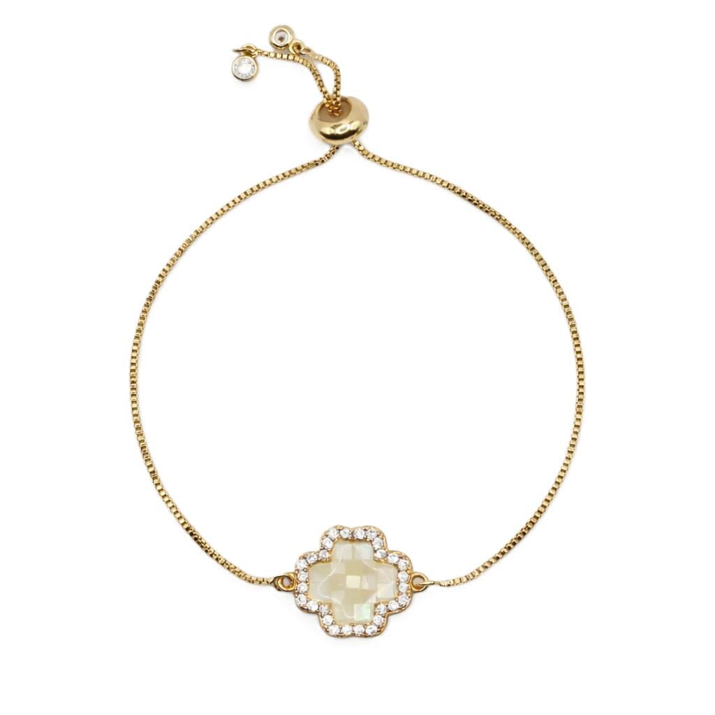 Mop CZ Clover Pull Chain Bracelet Bracelets Beads PGBT355CL Gold 