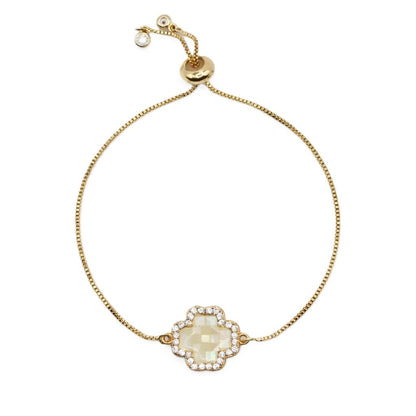 Mop CZ Clover Pull Chain Bracelet Bracelets Beads PGBT355CL Gold 