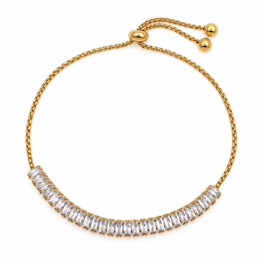 Petite Baguette Tennis Pull Chain Bracelets Everful PGBT4426CL Gold 