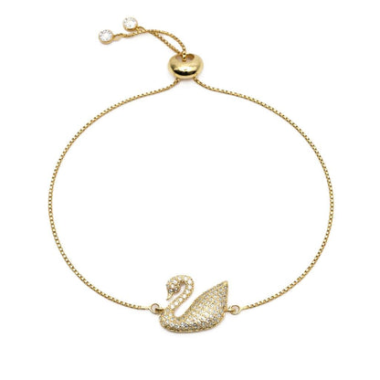Swan Pull Chain Bracelets Beads PGBT444G Gold 