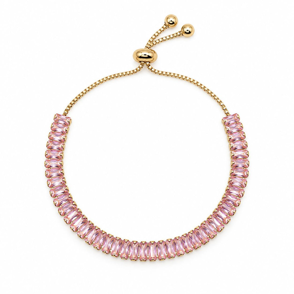 Baguette Tennis Pull Chain Bracelets Everful PGBT4806PK Pink 
