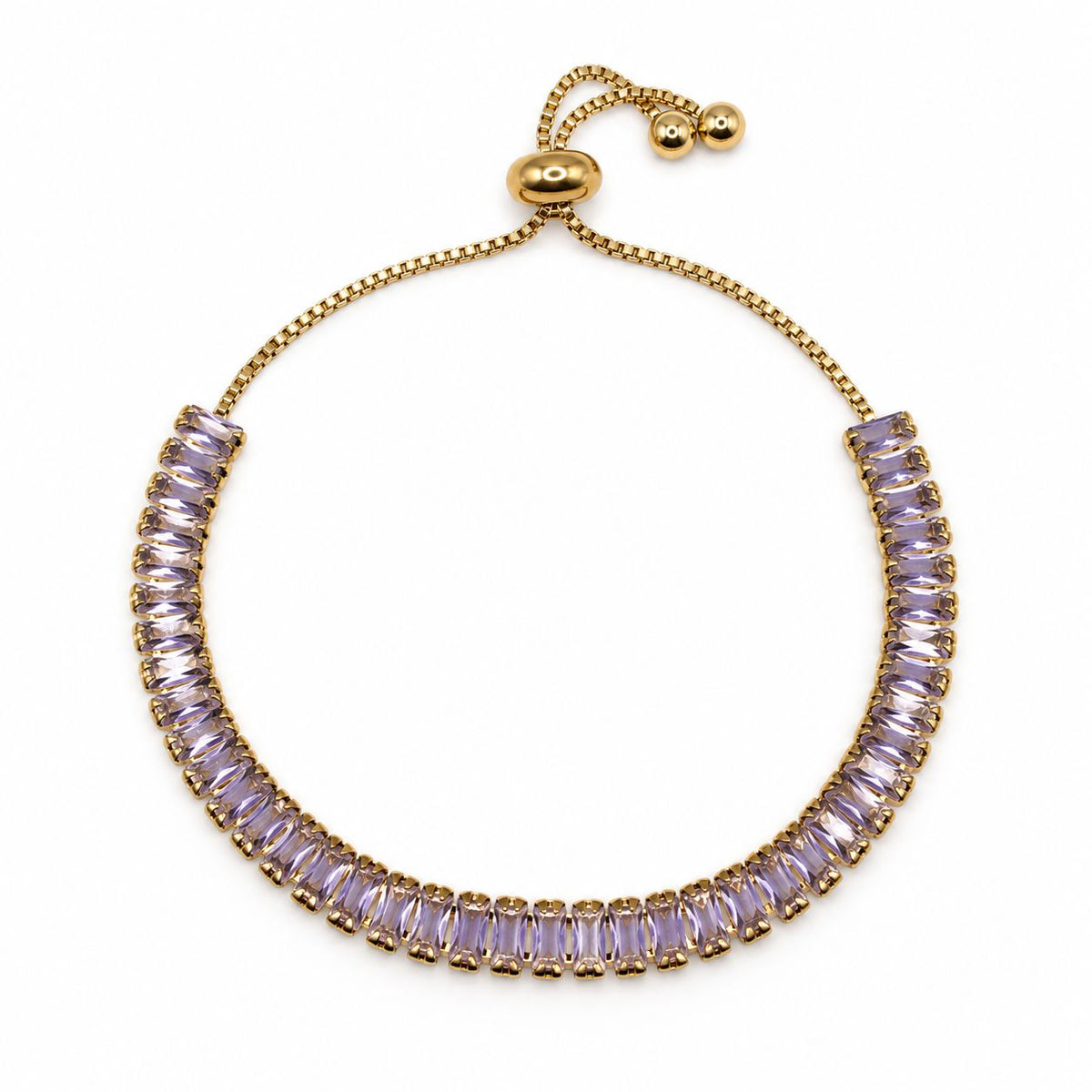 Baguette Tennis Pull Chain Bracelets Everful PGBT4806PR Purple 
