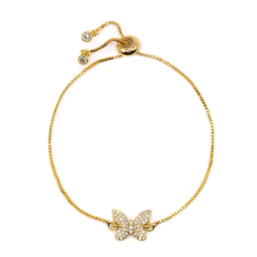 Butterfly CZ Pull Chain Bracelet Bracelets athenadesigns PGBT4BFLY Gold 
