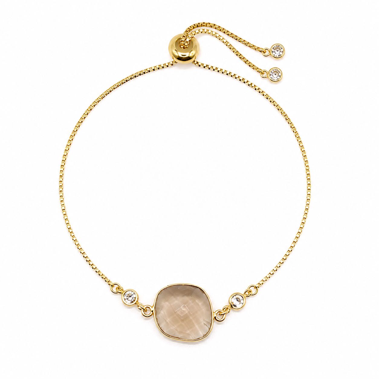 Champagne Smoke Pull Chain Bracelet Bracelets Pinksquaredesign PGBT620SQ Smoky Quartz 