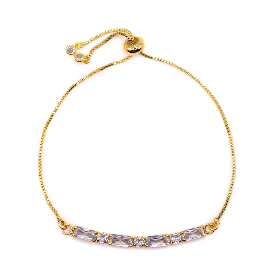 Pull Chain Bracelet With Cz Bar Bracelets athenadesigns PGBT7CL Gold 