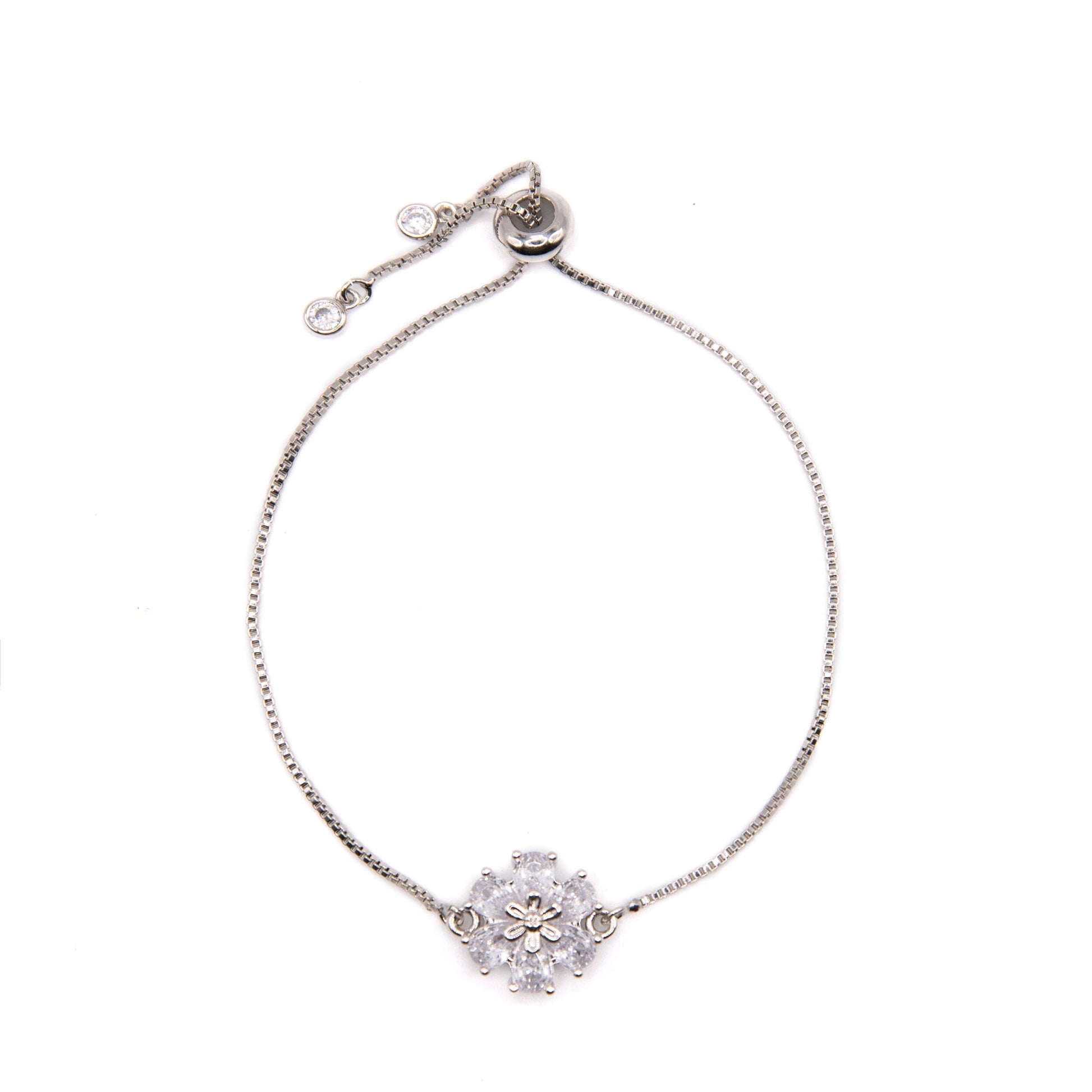 Fancy Floral Pull Chain Bracelet Bracelets Beads PSBT740 Silver 