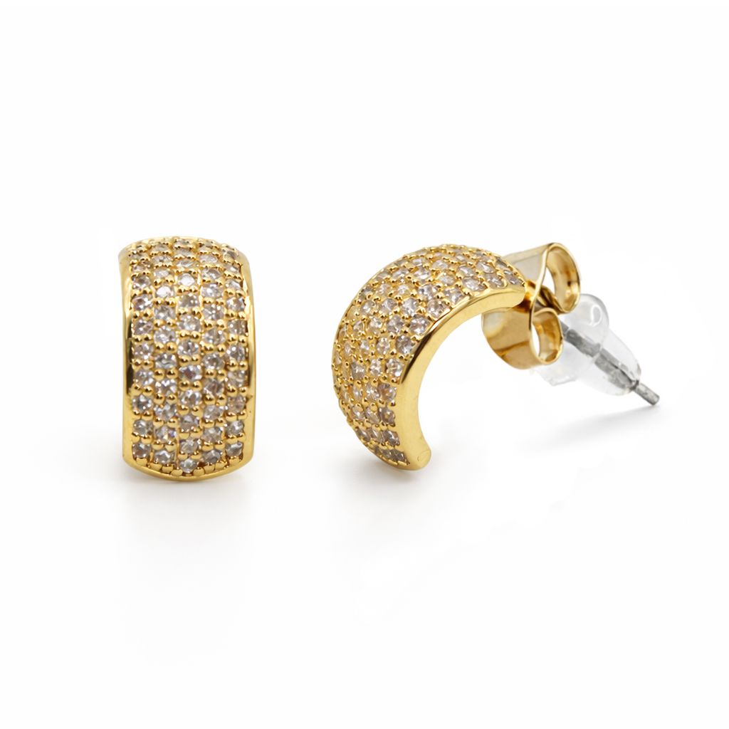 Pave Half Round Hoops Earrings RM EGCZ479 Gold 