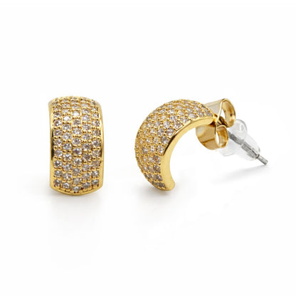 Pave Half Round Hoops Earrings RM EGCZ479 Gold 