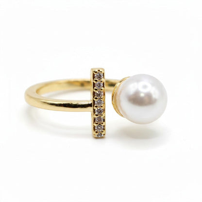 Pearl and CZ Bar Ring Rings athenadesigns RG435 