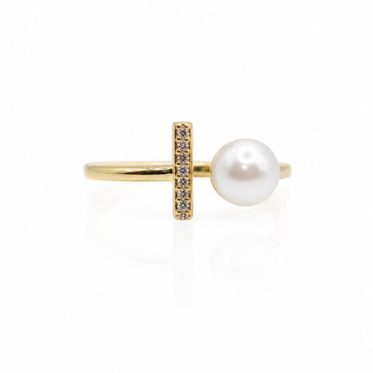 Pearl and CZ Bar Ring Rings athenadesigns 