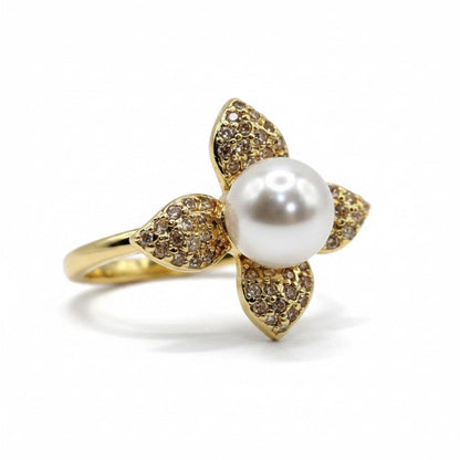 Adjustable Ring: CZ Flower & Pearl Rings athenadesigns RG453 