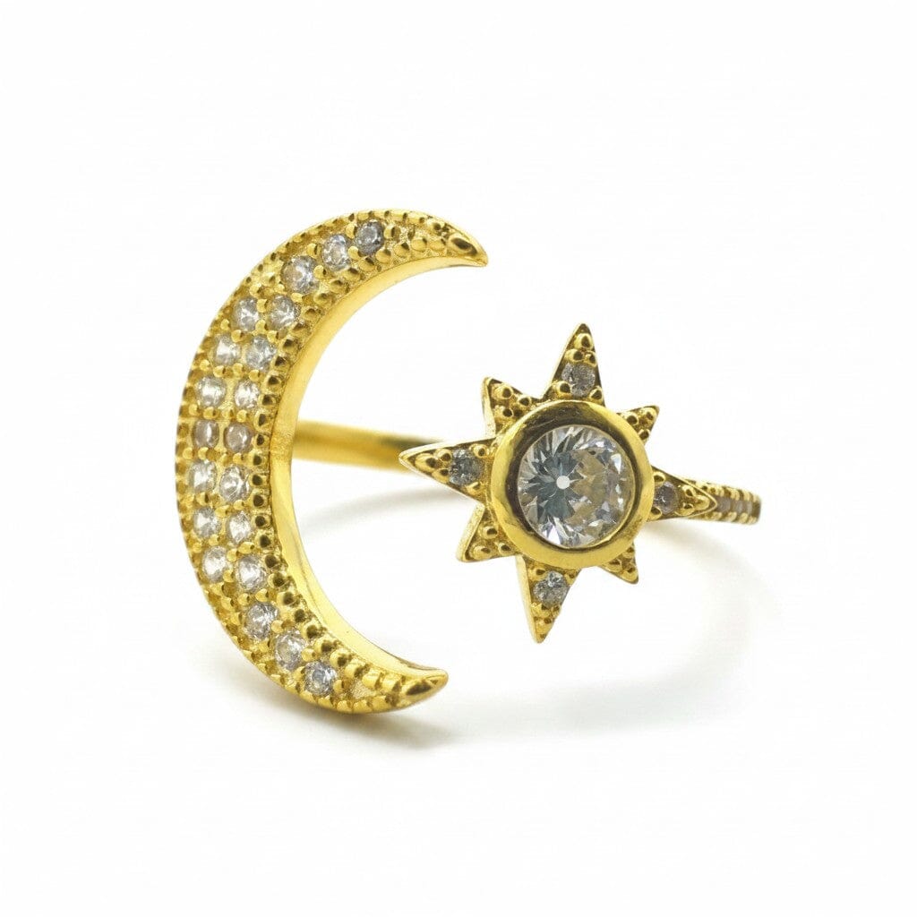Star and Moon Adjustable Ring: CZ and Gold Fill Rings athenadesigns RG45MNST 