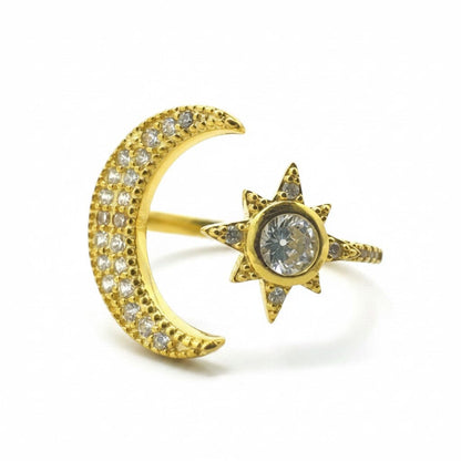 Star and Moon Adjustable Ring: CZ and Gold Fill Rings athenadesigns RG45MNST 