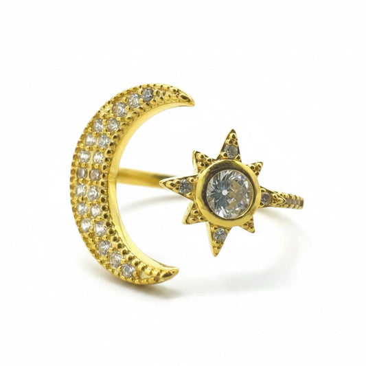 Star and Moon Adjustable Ring: CZ and Gold Fill Rings athenadesigns RG45MNST 