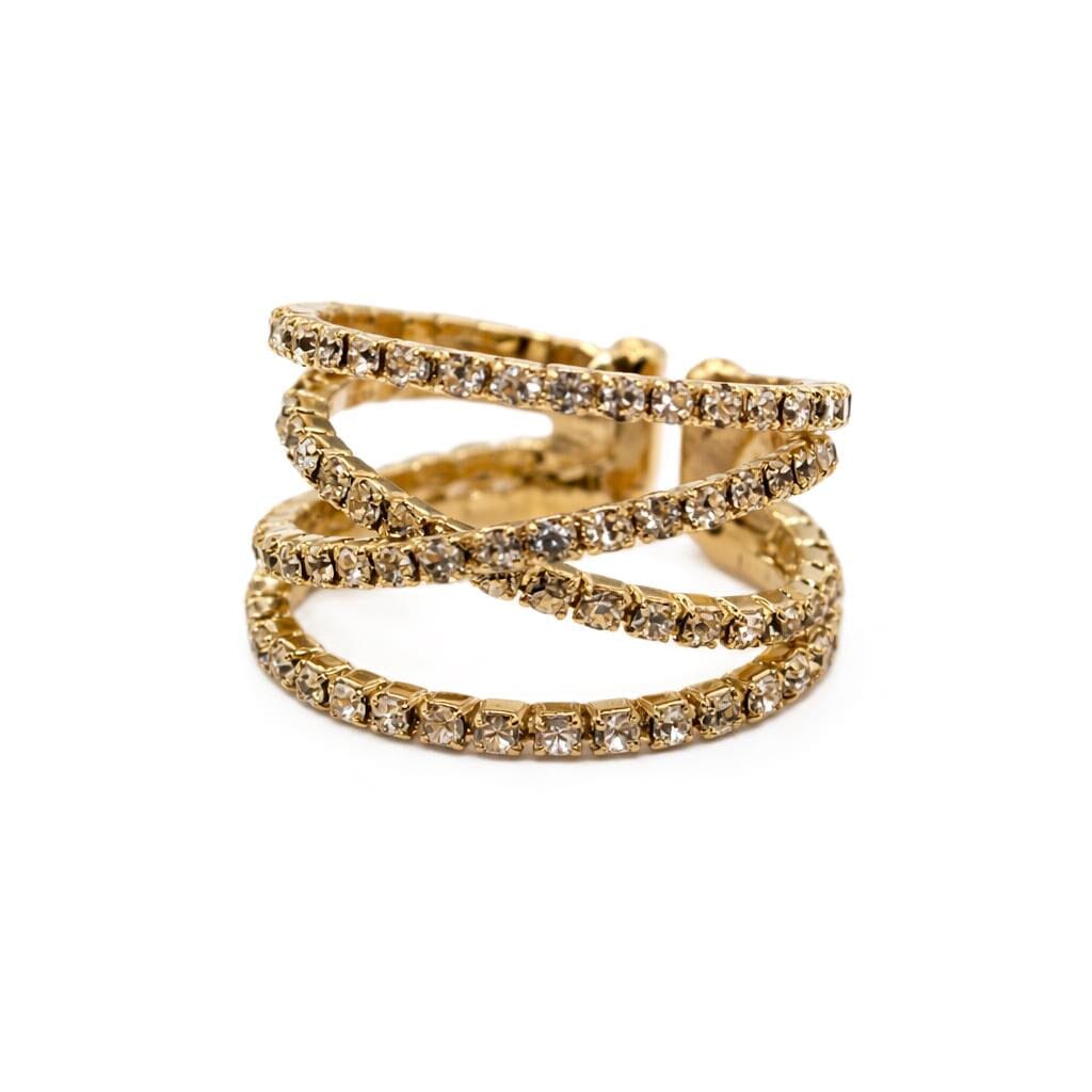 Crystal Cuff Ring Rings RM RG5000 Gold Adj