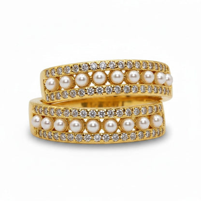 Spiral Pearl & CZ Adjustable Ring Rings athenadesigns 
