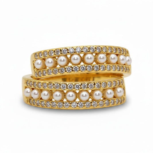 Spiral Pearl & CZ Adjustable Ring Rings athenadesigns 