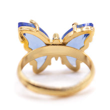 Load image into Gallery viewer, Adjustable Glass Butterfly Ring: Blue Rings athenadesigns 
