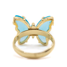 Load image into Gallery viewer, Adjustable Glass Butterfly Ring: Aqua Rings athenadesigns 
