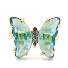Load image into Gallery viewer, Adjustable Glass Butterfly Ring: Aqua Rings athenadesigns RG5BFLYQ 
