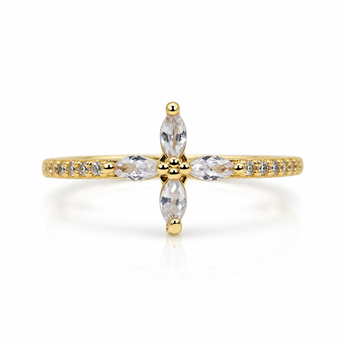 Dainty Cross Ring Rings Beads RGF4105 Gold 