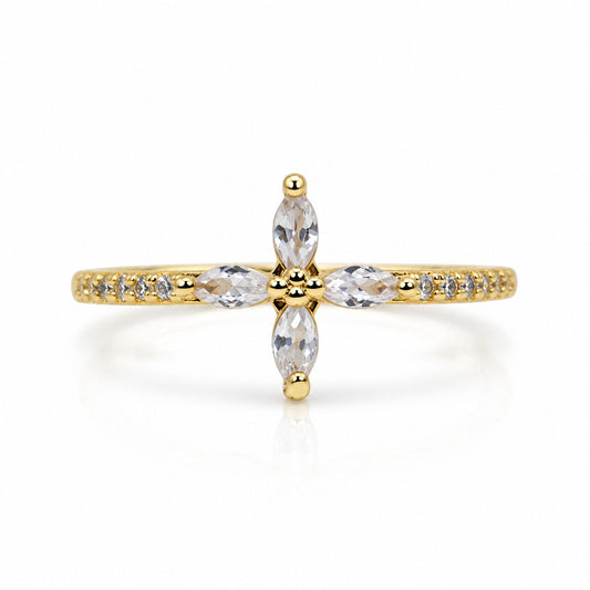 Dainty Cross Ring Rings Beads RGF4105 Gold 