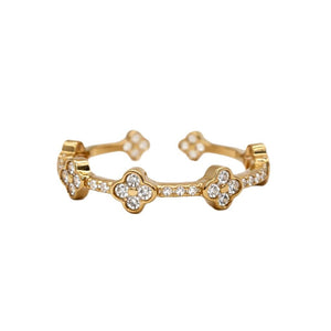 CZ Clover Station Ring Rings RM RGG35 Gold/CZ Adj