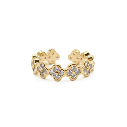 CZ Multi Clover Station Ring Rings RM RGG355 Gold/CZ Adj
