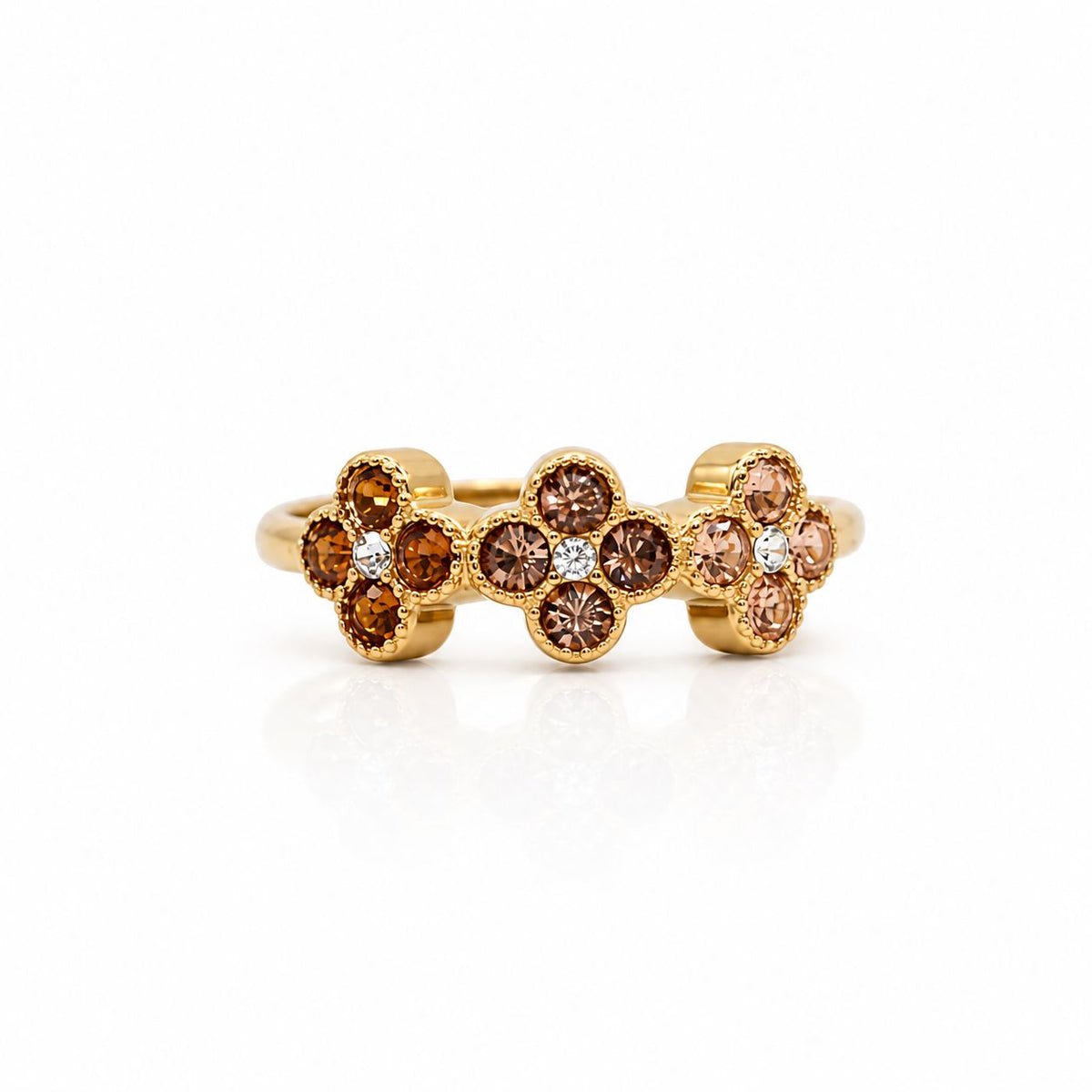 Triple Clover CZ Ring Rings Hotlife RGST533 Champagne Multi 