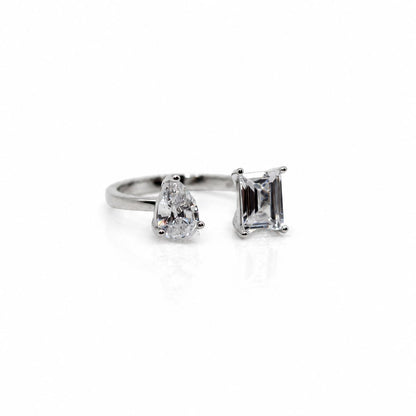 CZ Pear & Rectangle Ring Rings Iishii Designs RS2/4508 Silver 
