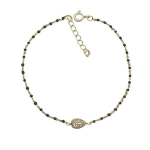 Chain: Semi Precious Beaded Stones & Pave Bead on Gold Vermeil: Onyx (BG7045X) Bracelet athenadesigns 