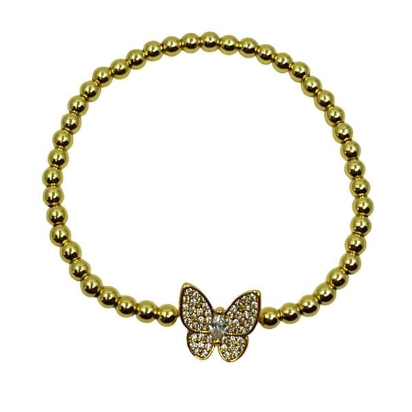 Beaded Bracelet With Pave Butterfly: Gold Plated (BG45BFLY) Bracelet athenadesigns 
