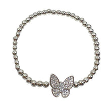 Load image into Gallery viewer, Beaded Bracelet With Pave Butterfly: Silver Plated (BS45BFLY) Bracelet athenadesigns 
