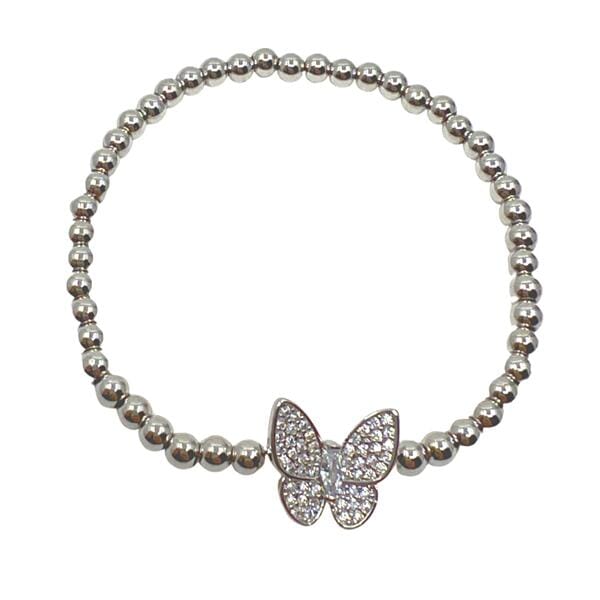 Beaded Bracelet With Pave Butterfly: Silver Plated (BS45BFLY) Bracelet athenadesigns 