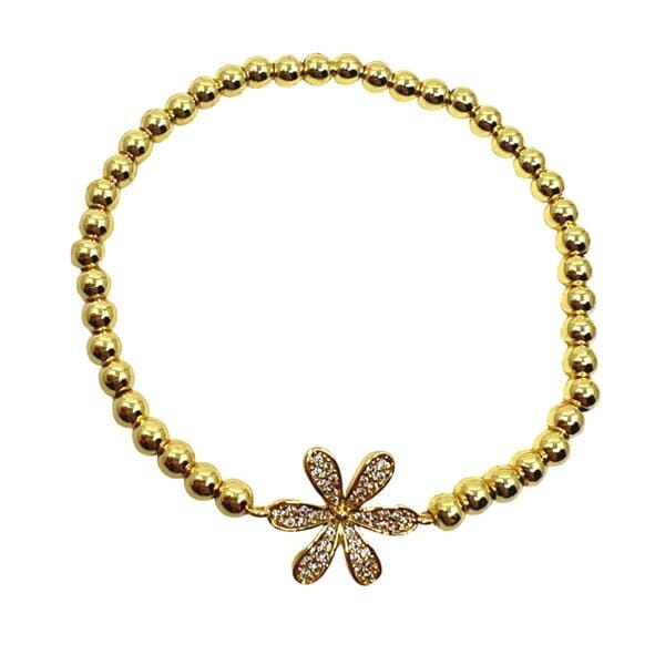 Beaded Bracelet With Pave Flower: Gold Plated (BG45FLWR) Bracelet athenadesigns 