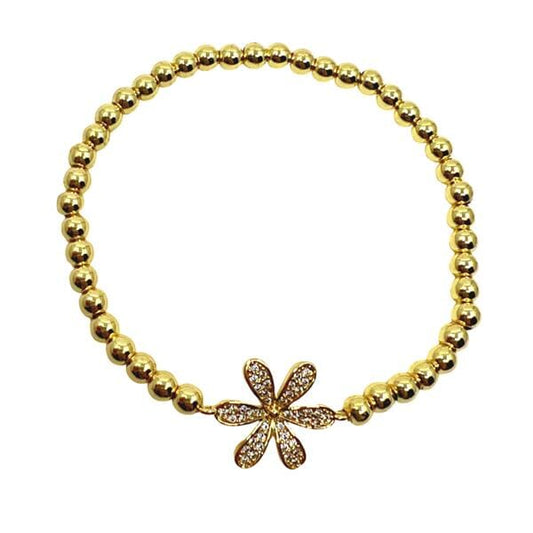 Beaded Bracelet With Pave Flower: Gold Plated (BG45FLWR) Bracelet athenadesigns 